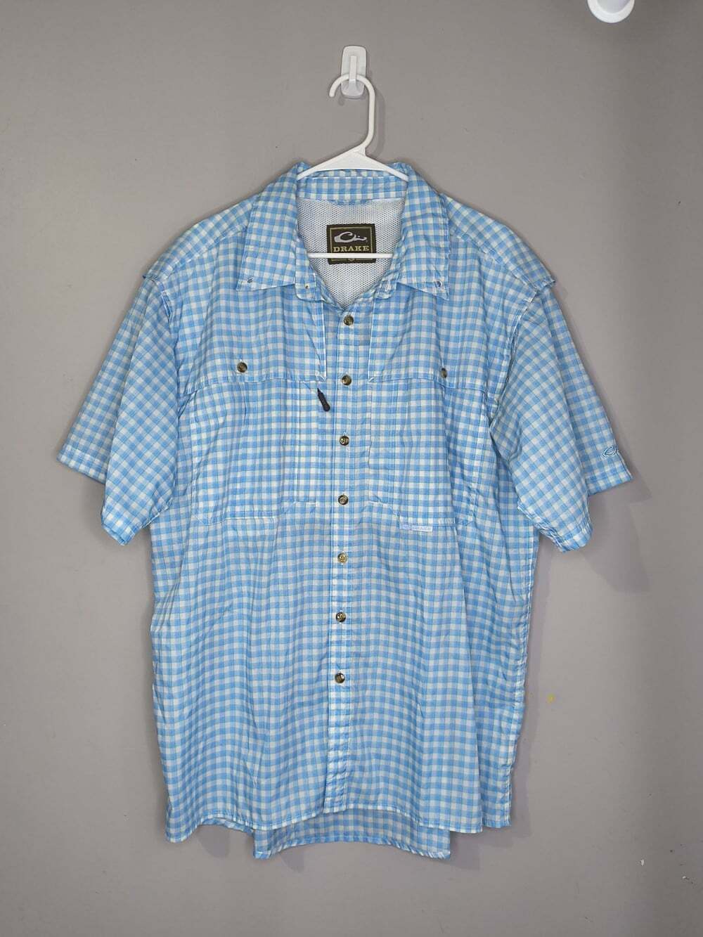 Drake Waterfowl Men Shirt Large Blue White Plaid Button Down Casual Shirt